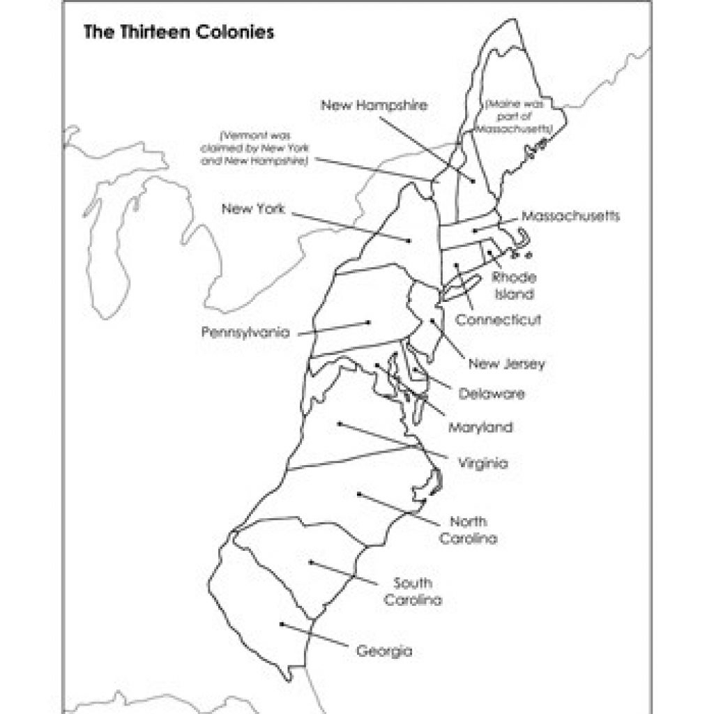 13 Colonies Blank Map Printable