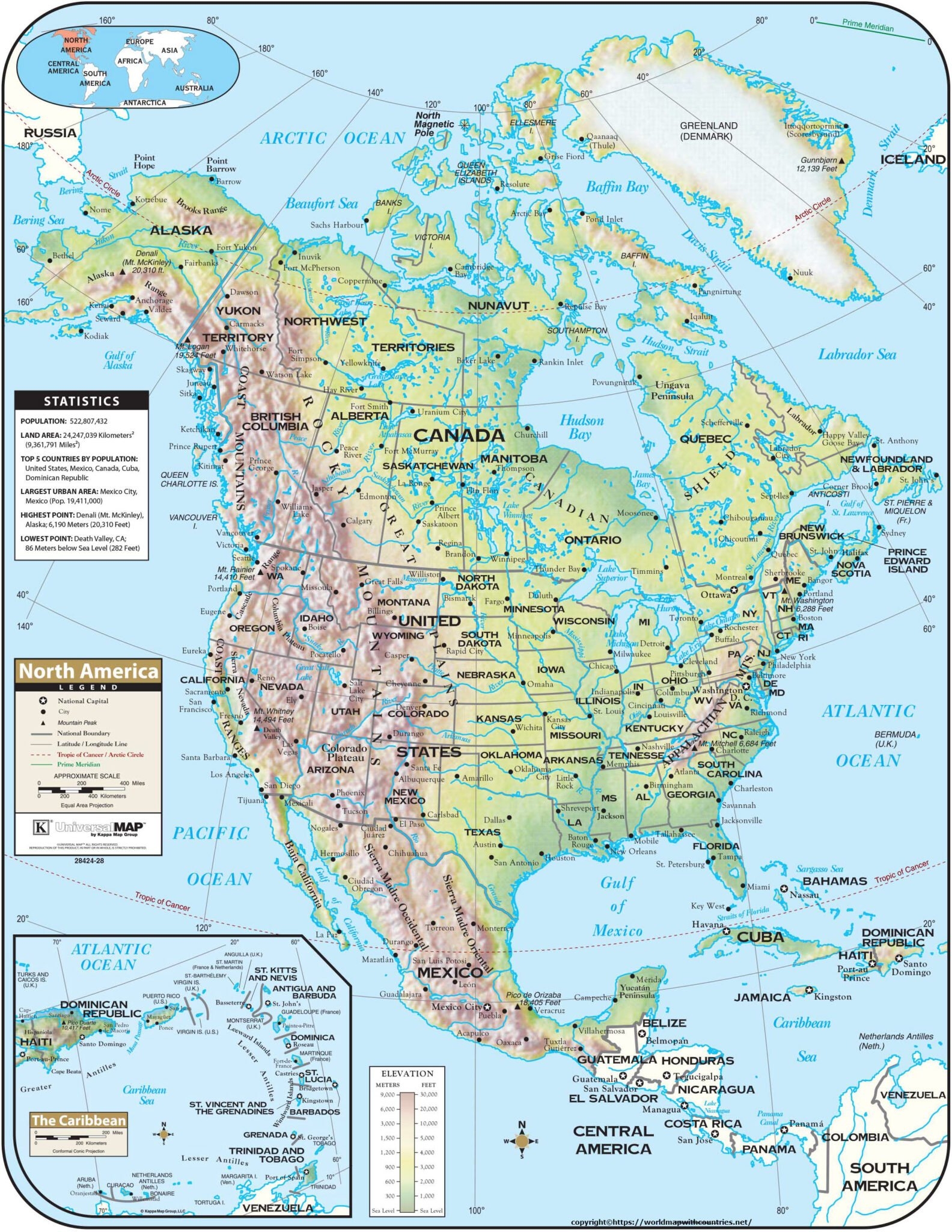 4 Free Political Printable Map Of North America With Countries In PDF