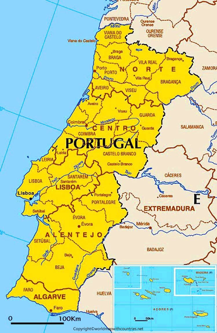 4 Free Printable Labeled And Blank Map Of Portugal With Cities In PDF 