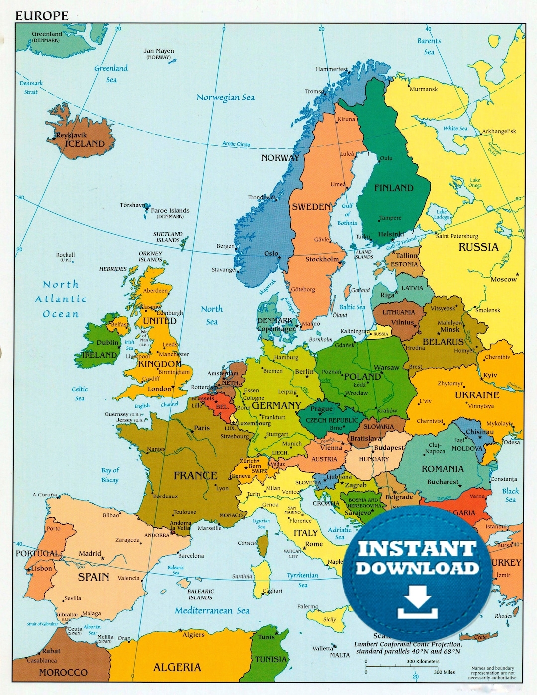 Digital Political Colorful Map Of Europe Printable Download Mapping