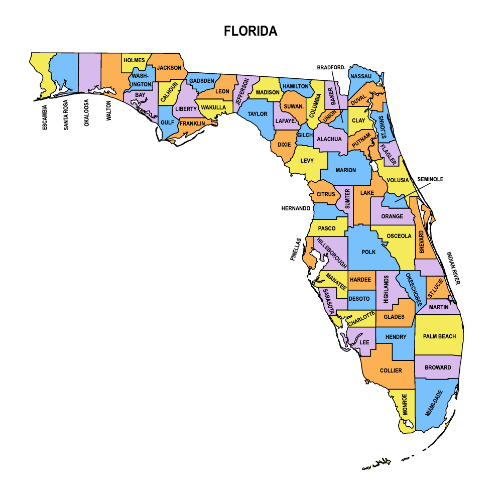Florida Map Outline Printable State Shape Stencil Pattern 