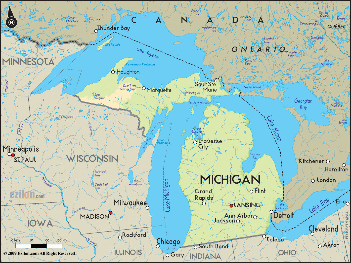 Geographical Map Of Michigan And Michigan Geographical Maps