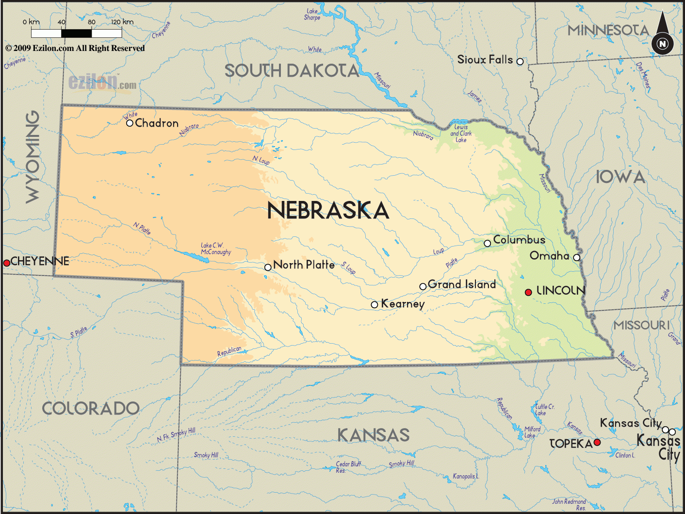 Geographical Map Of Nebraska And Nebraska Geographical Maps