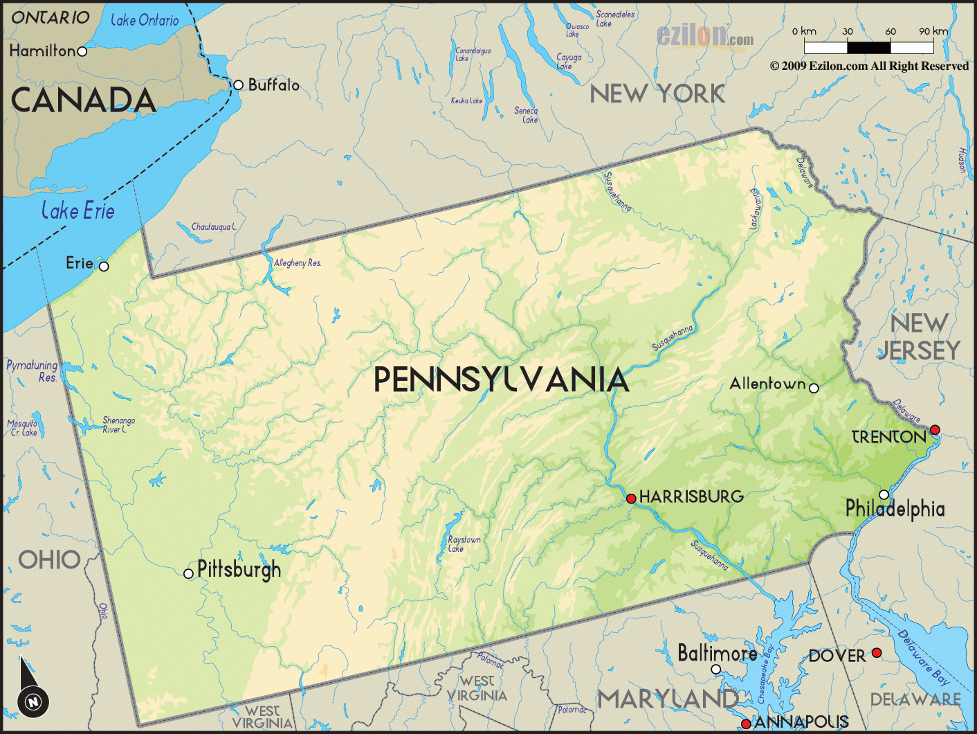 Geographical Map Of Pennsylvania And Pennsylvania Geographical Maps