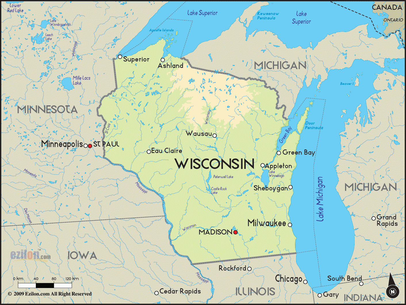 Geographical Map Of Wisconsin And Wisconsin Geographical Maps