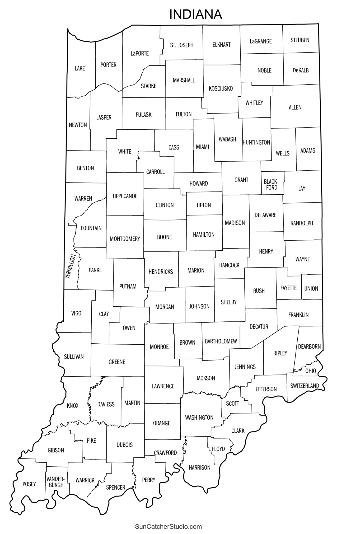 Indiana County Map Printable State Map With County Lines Free 