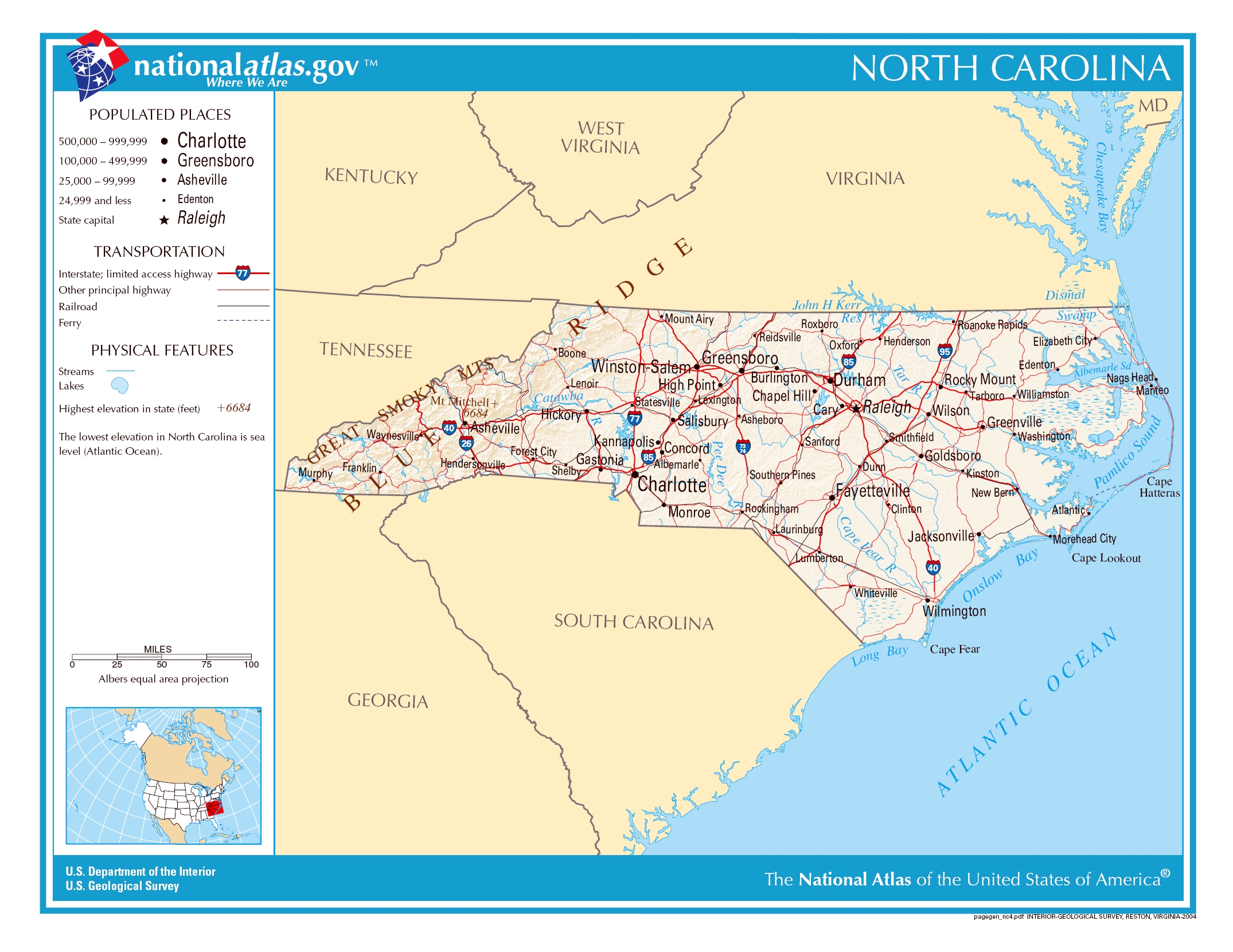Large Detailed Map Of North Carolina State North Carolina State USA 
