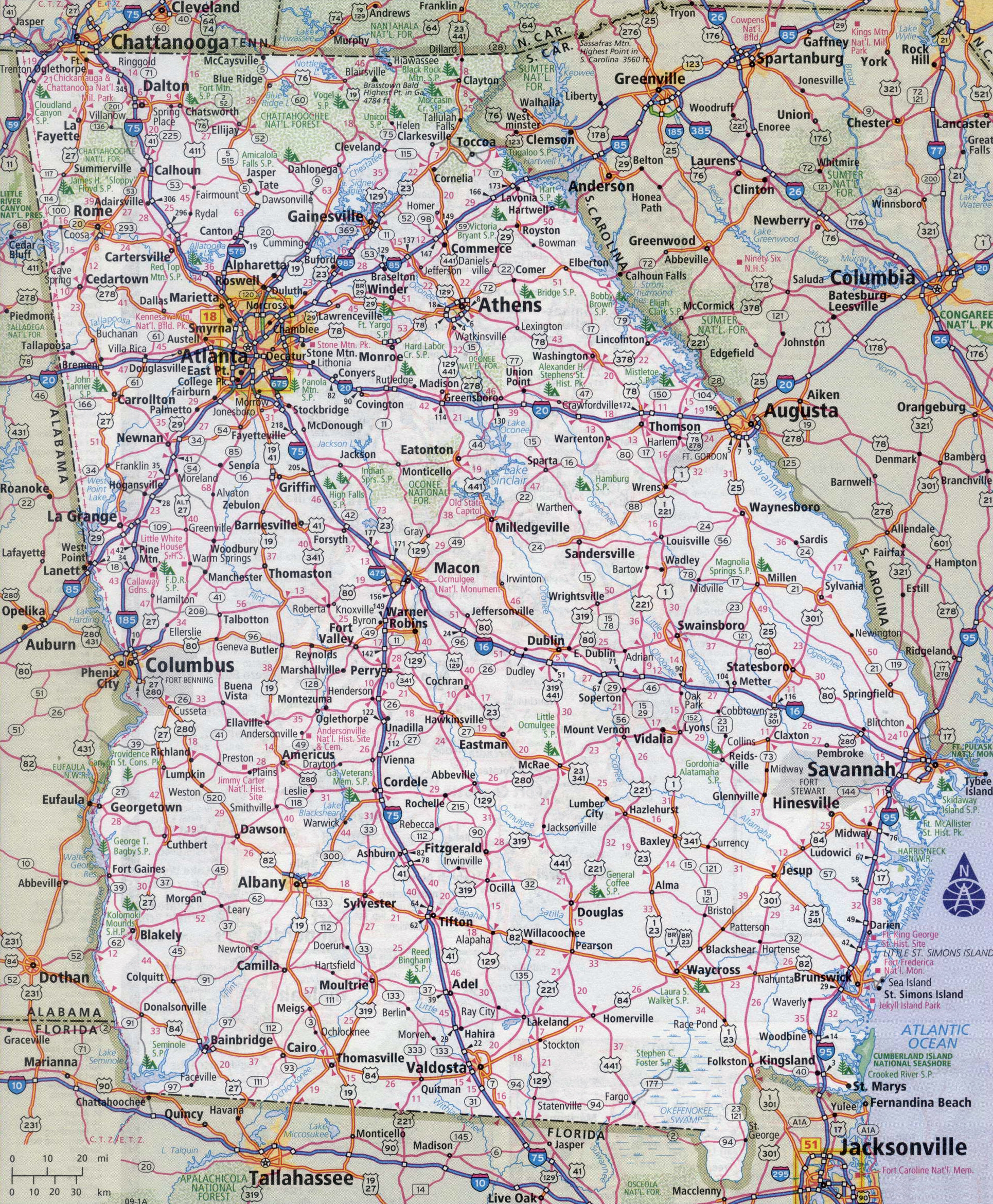Large Detailed Roads And Highways Map Of Georgia State With All Cities 