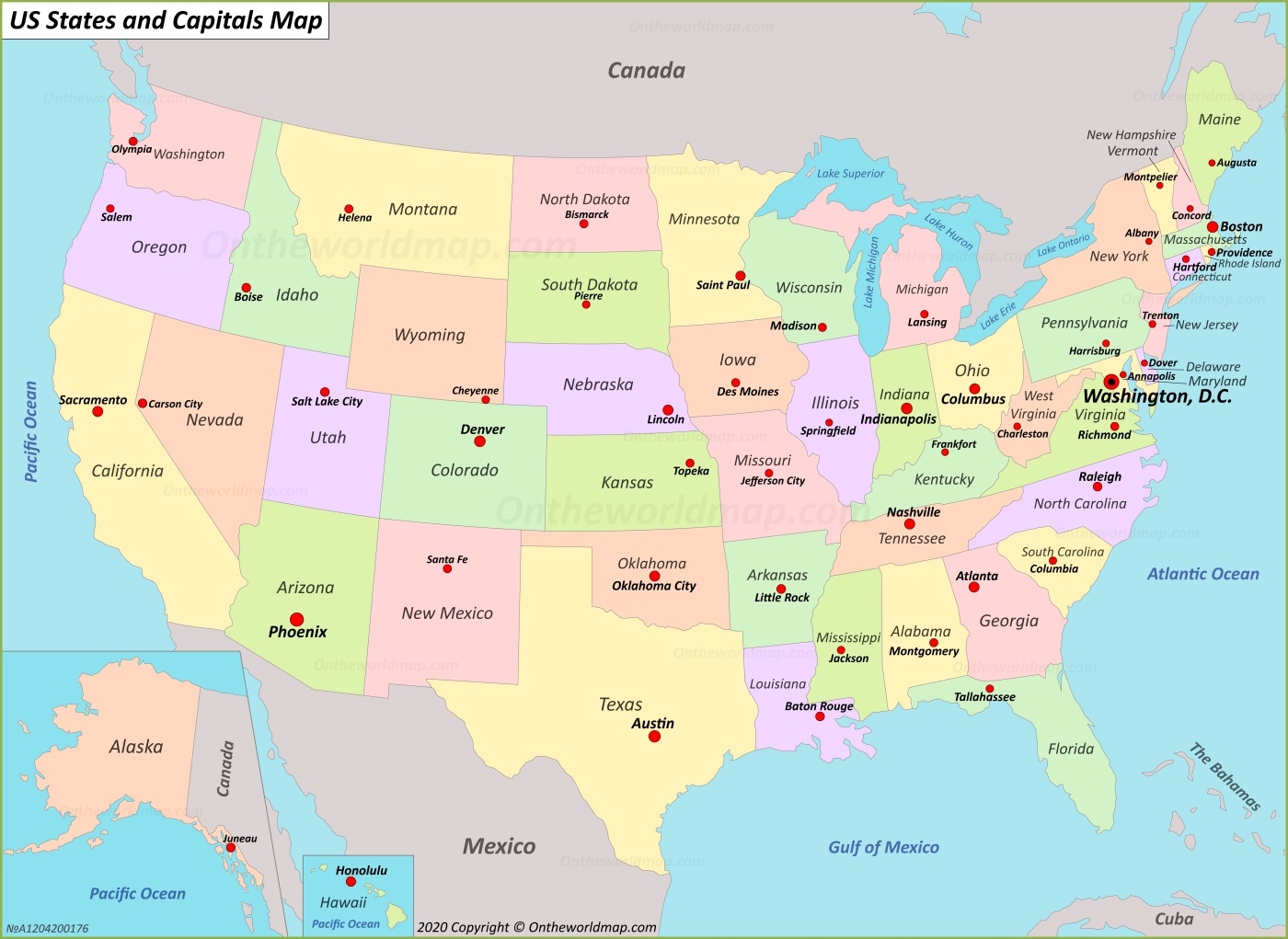 Map Of State Capitals Printable