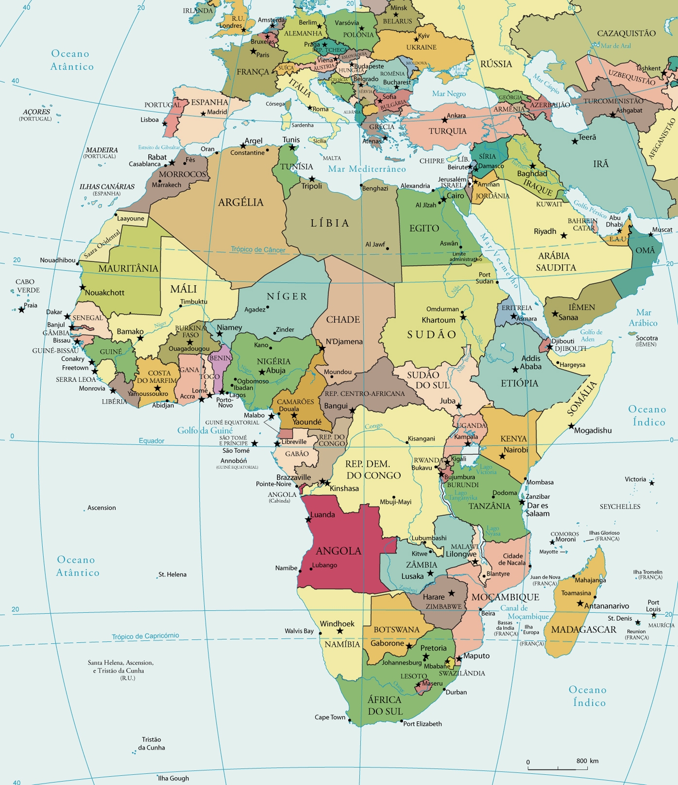 Mapa Da frica Mapa Pol tico Atual Pa ses Capitais E Idiomas