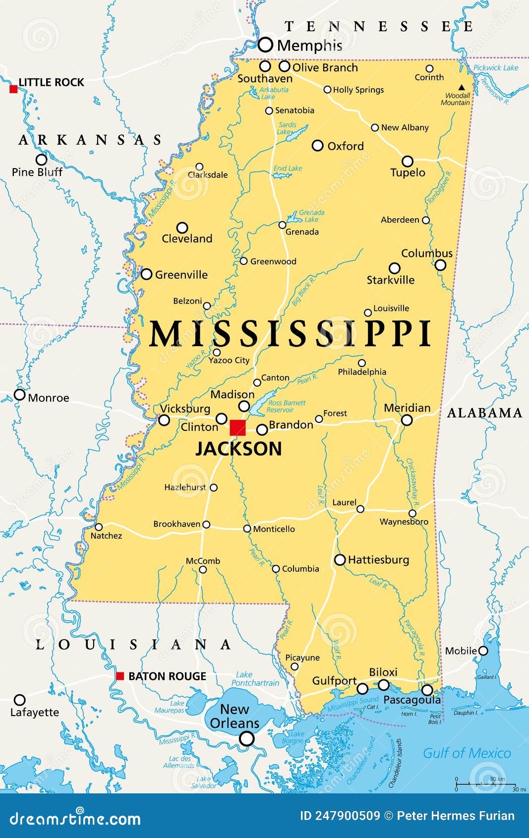 Mississippi MS Political Map US State Nicknamed The Magnolia State 