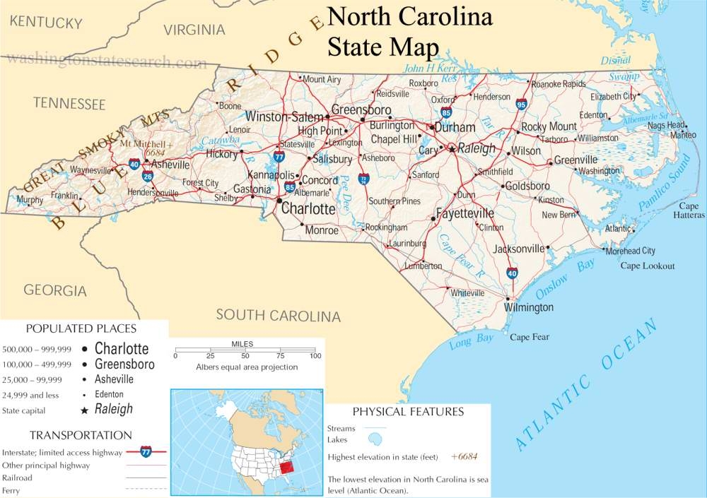  North Carolina State Map A Large Detailed Map Of North Carolina 