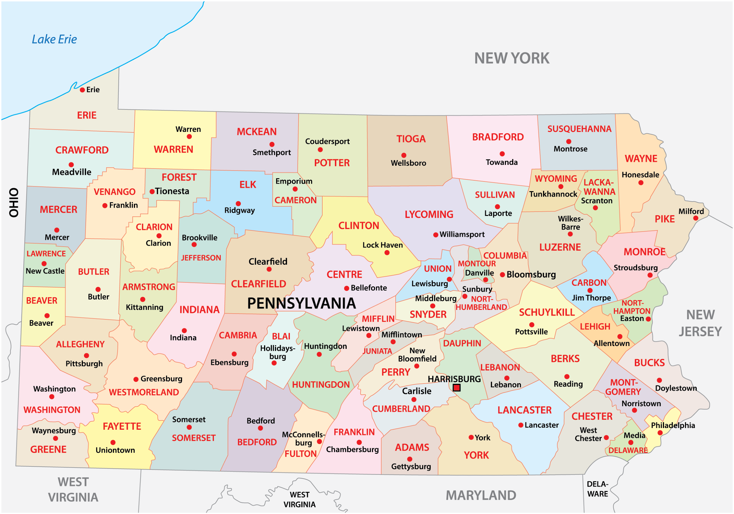 Pennsylvania Counties Map Mappr