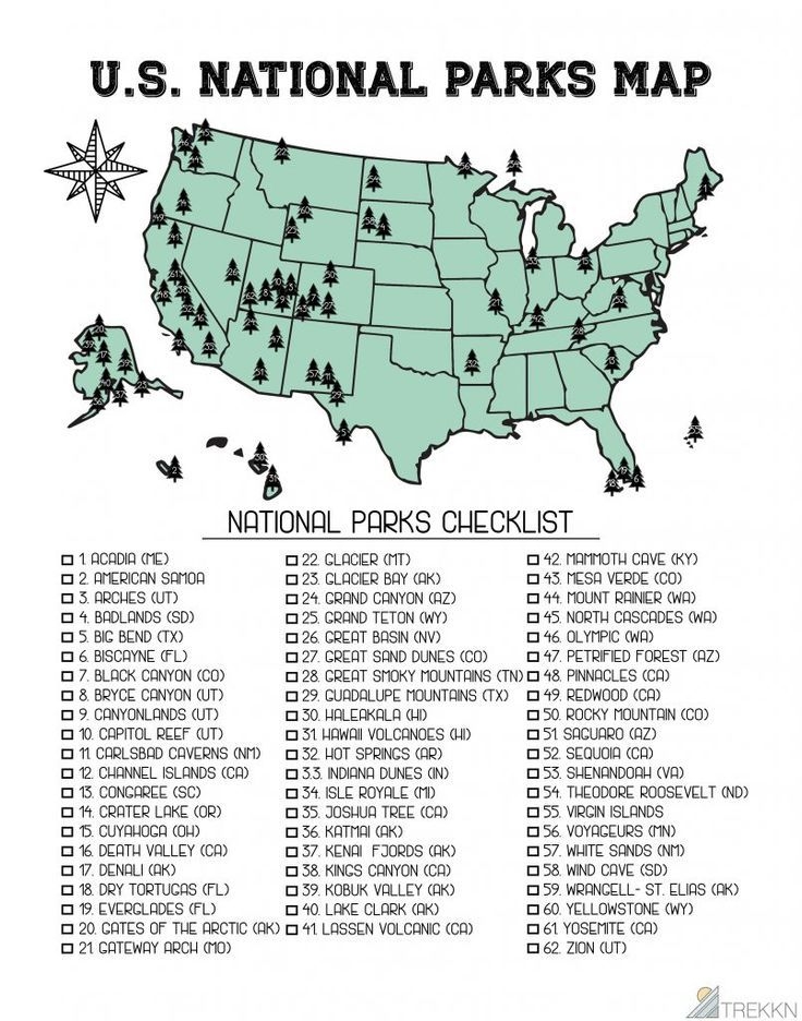 Printable List Of National Parks And Monuments