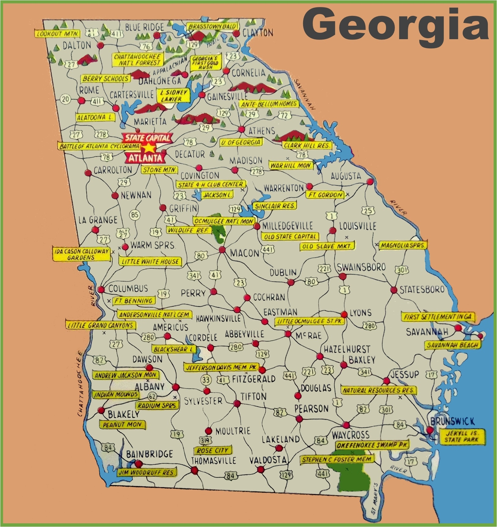 Printable Map Of Georgia Cities