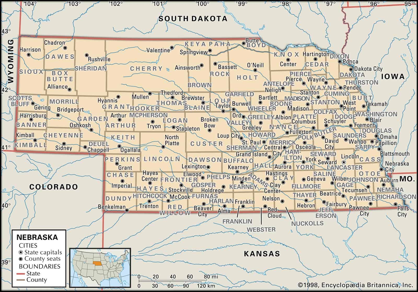 Printable Map Of Nebraska