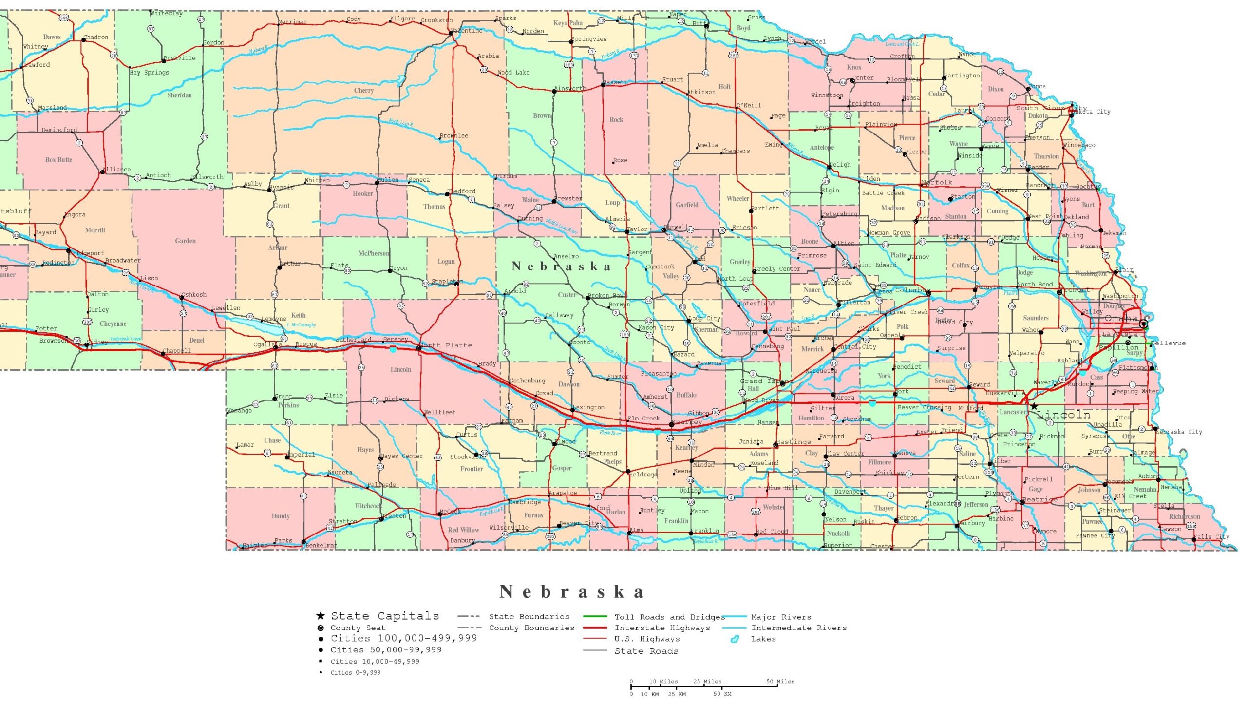 Printable Map Of Nebraska