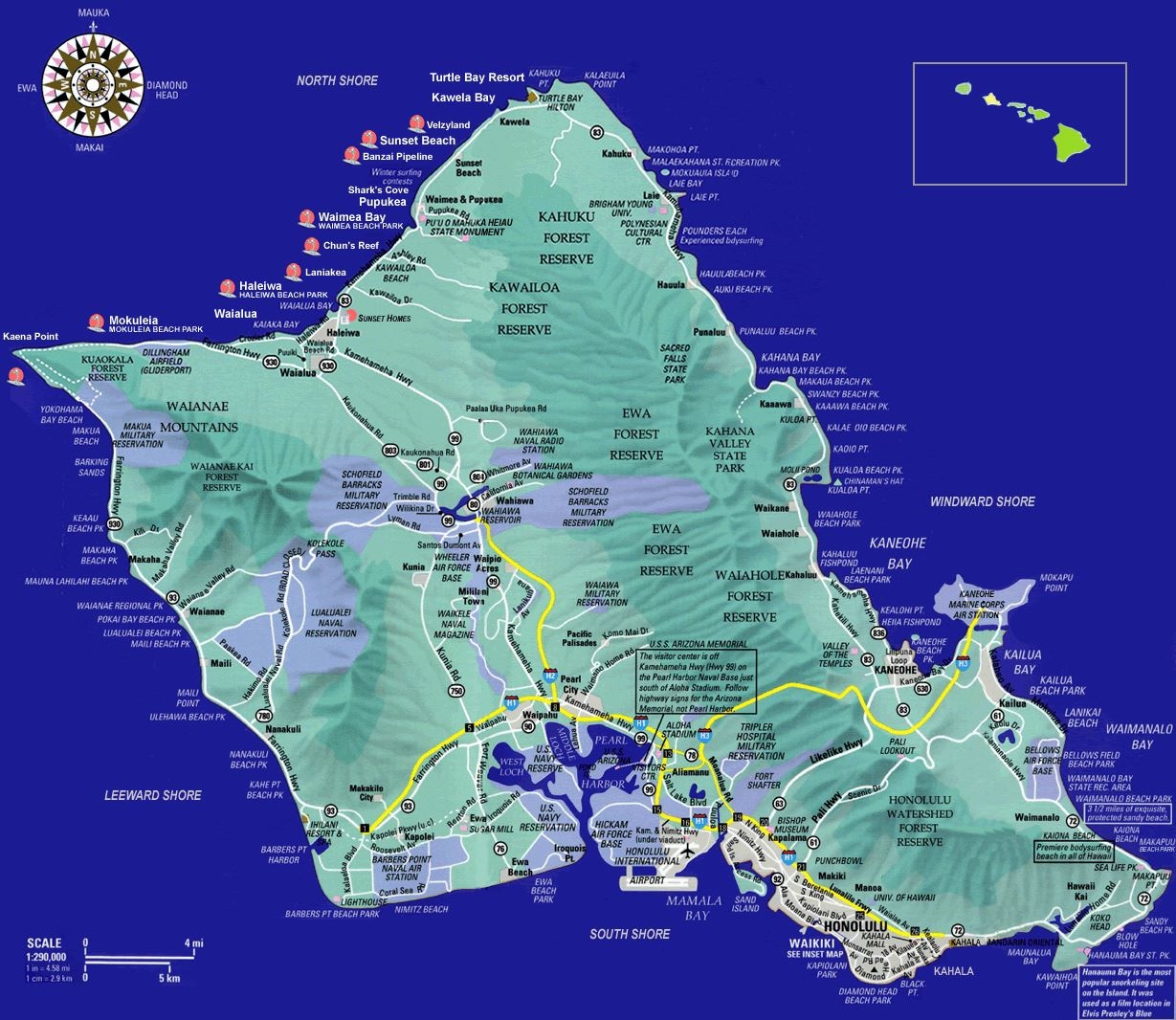 Printable Map Of Oahu Island