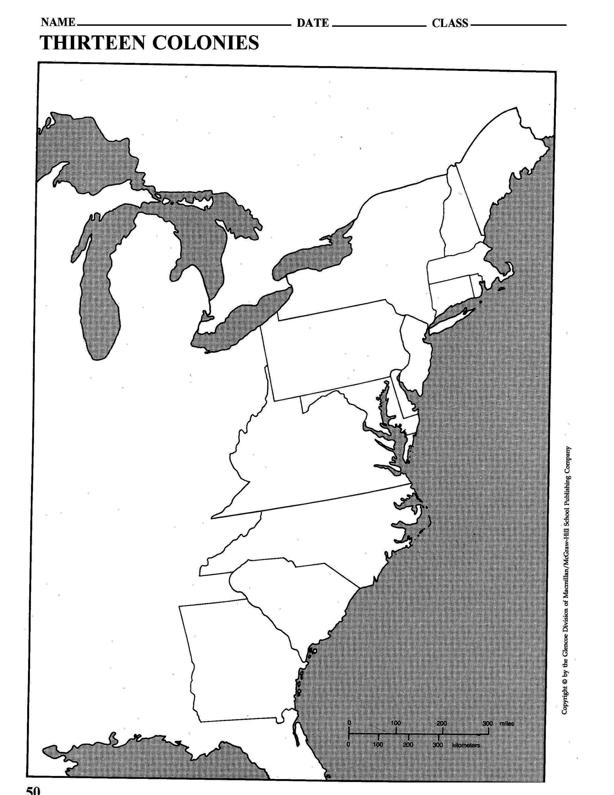 Printable Map Of The 13 Colonies