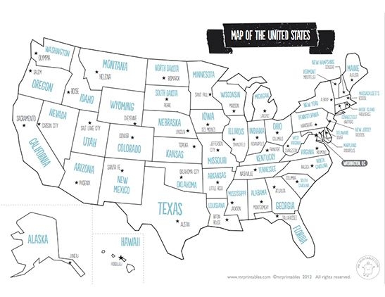Printable Map Of The USA Mr Printables States And Capitals 