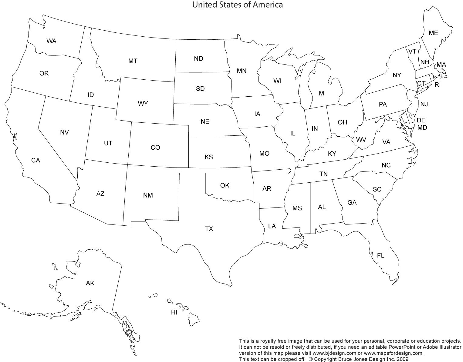 Printable Map Of The Usa With State Names