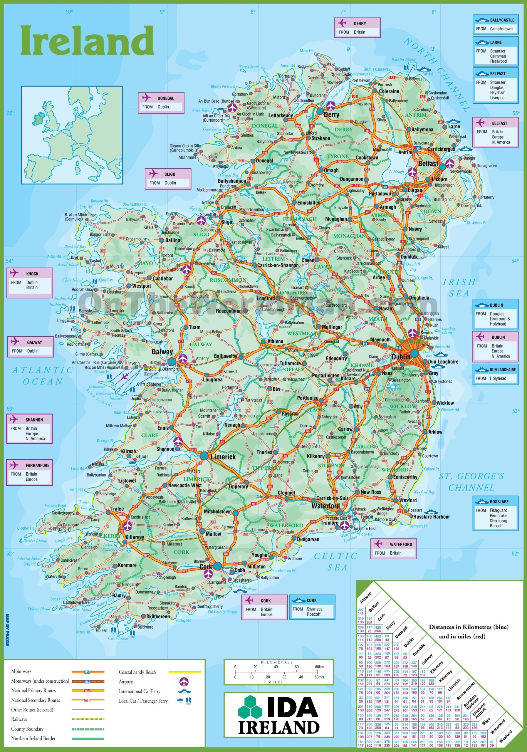 Printable Road Map Of Ireland