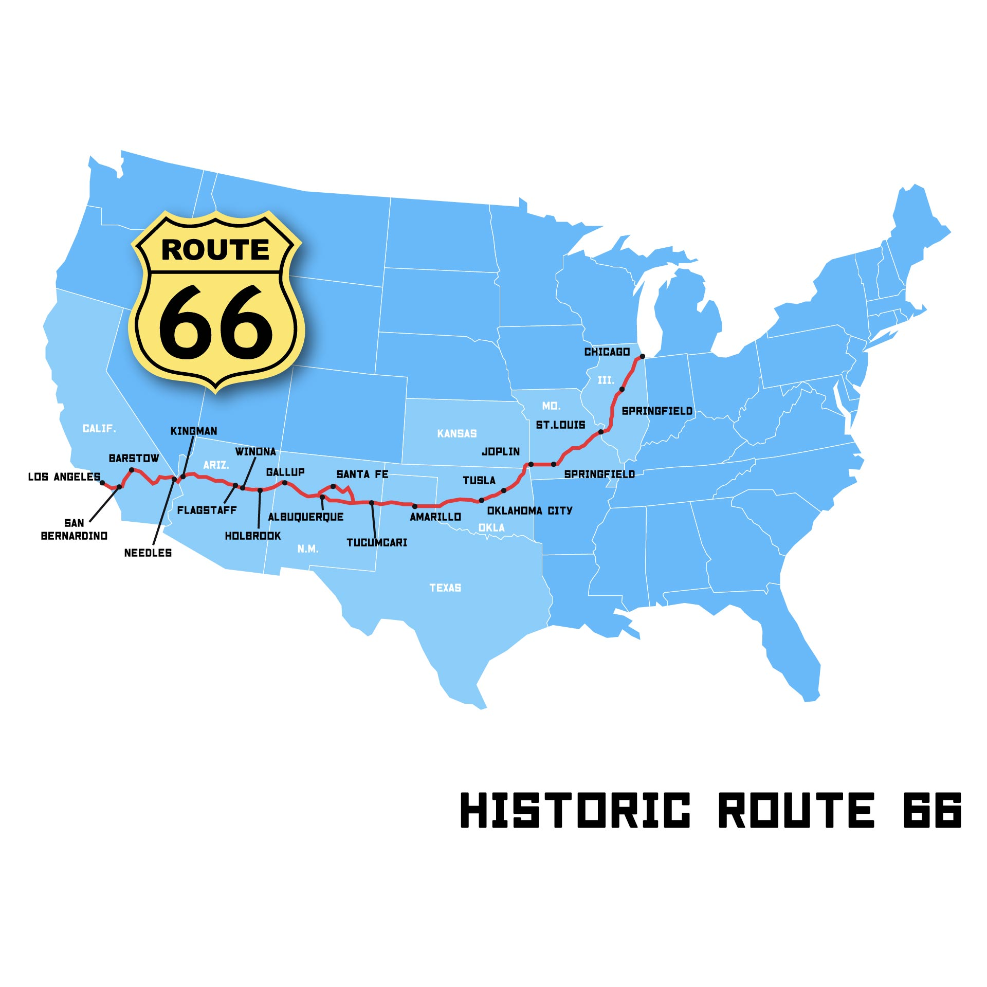 Printable Route 66 Map Printable Route 66 Map