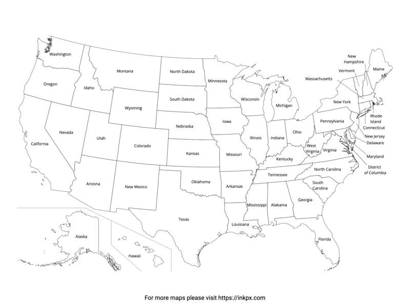 Printable US Map State Outline With Names InkPx Printable US Map State Outline With Names InkPx