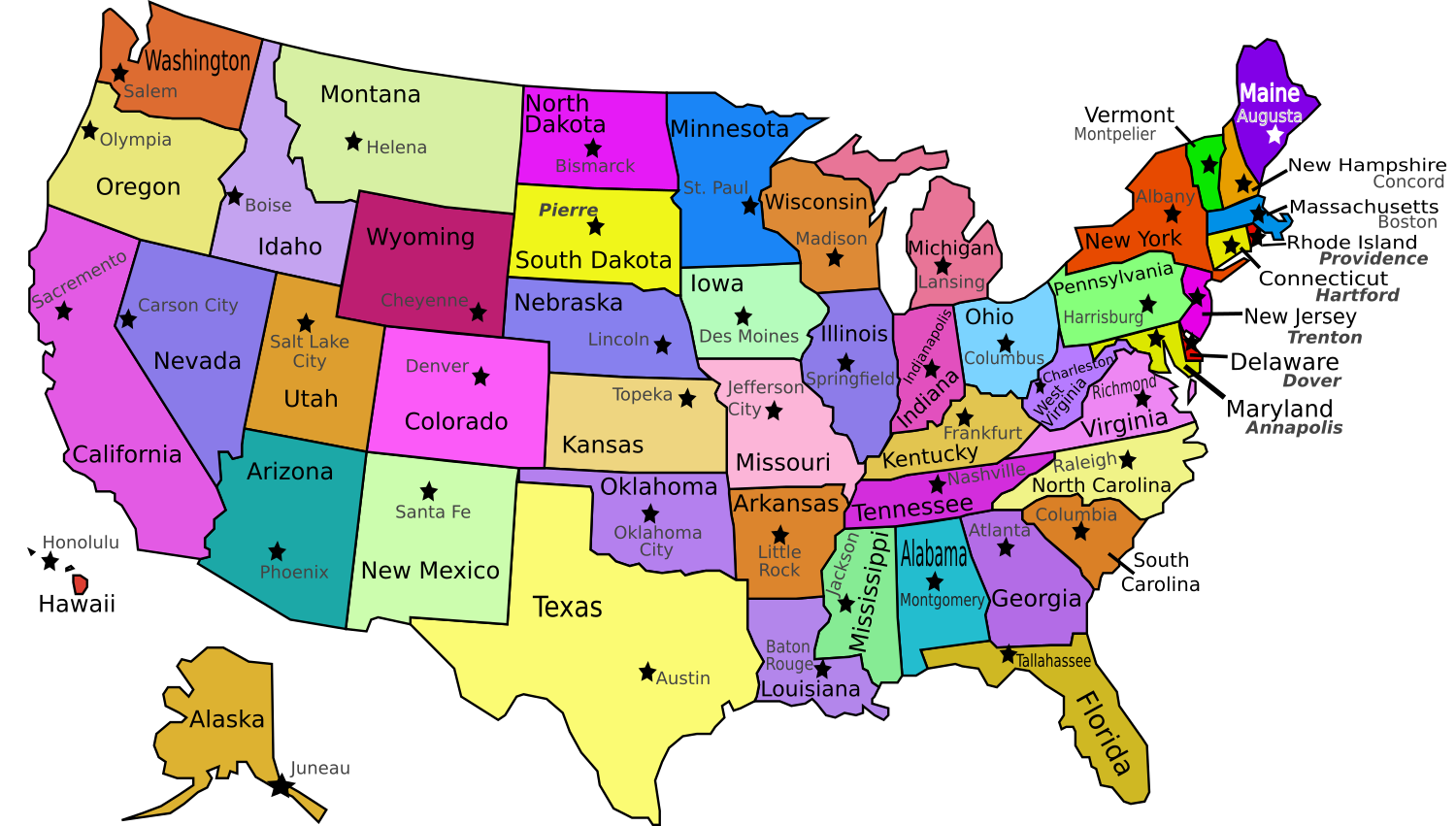 Printable Us Map With States And Capitals