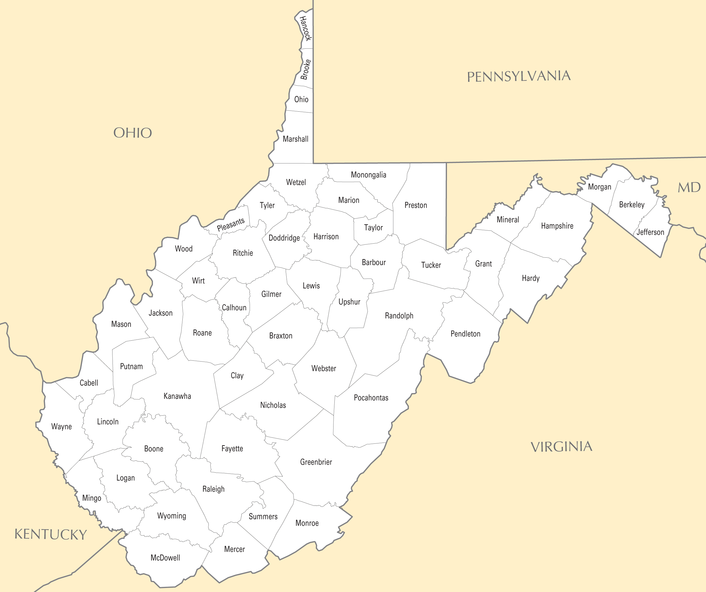 Printable Wv County Map Printable Wv County Map
