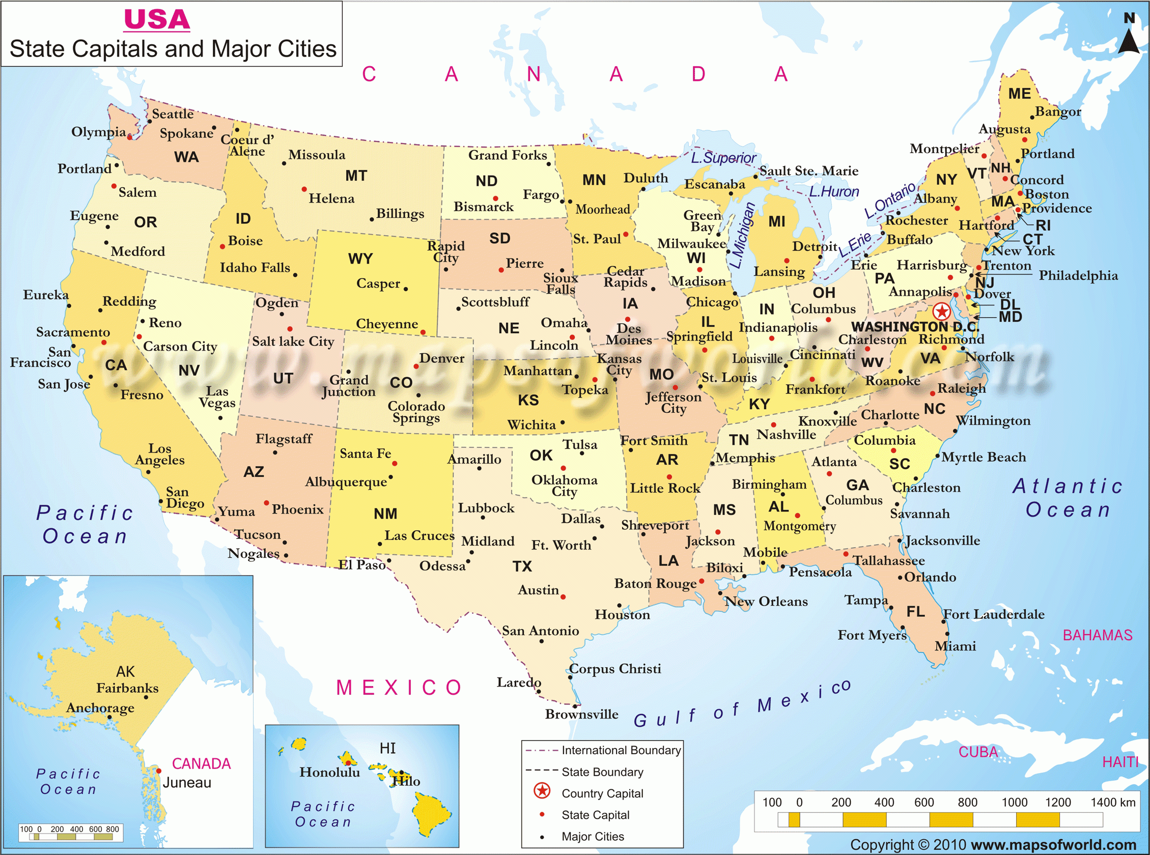 United States Map With Major Cities Printable